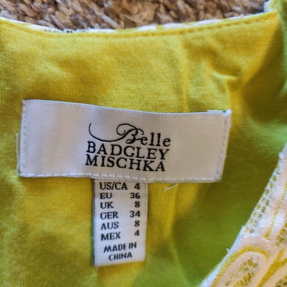 Belle Badgley Mischka Women's Dress 3/4 Sleeve Size 4 Yellow Flowers - Picture 4 of 7